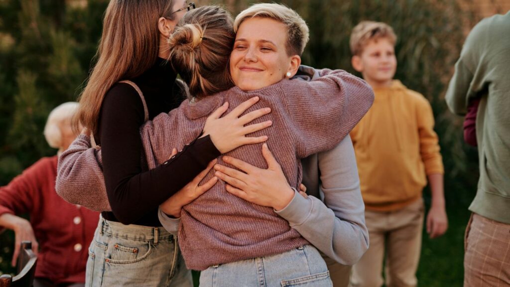 Hugging after rehab is over and alcohol withdrawal has been successfully dealt with medically