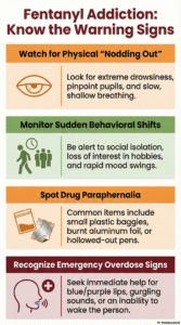 Infographic demonstrating some signs of fentanyl addiction